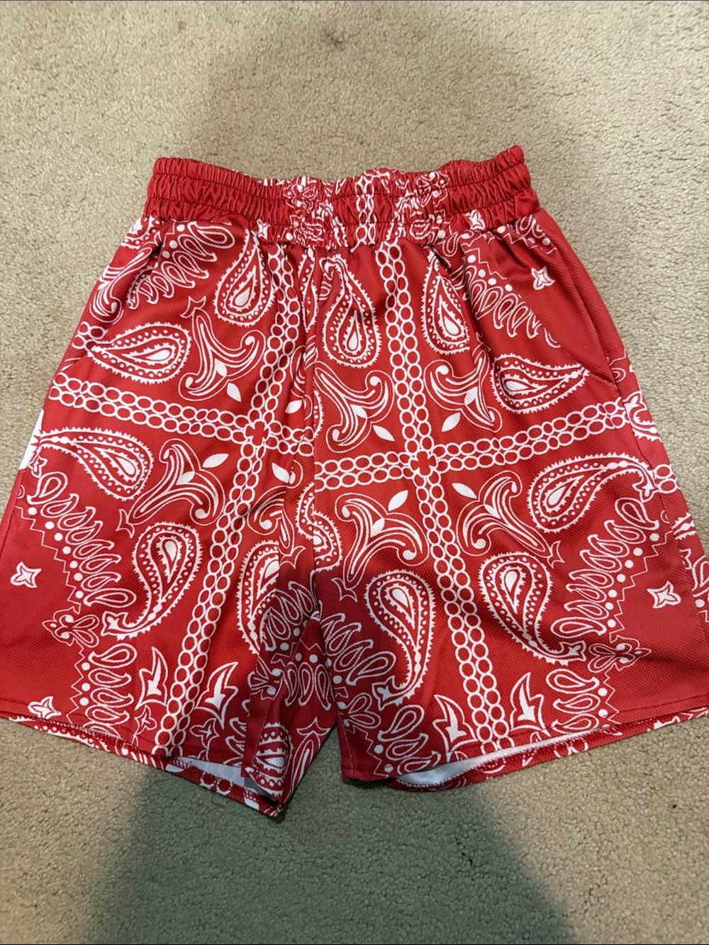 SHEIN Red Bandana Print Athletic Shorts